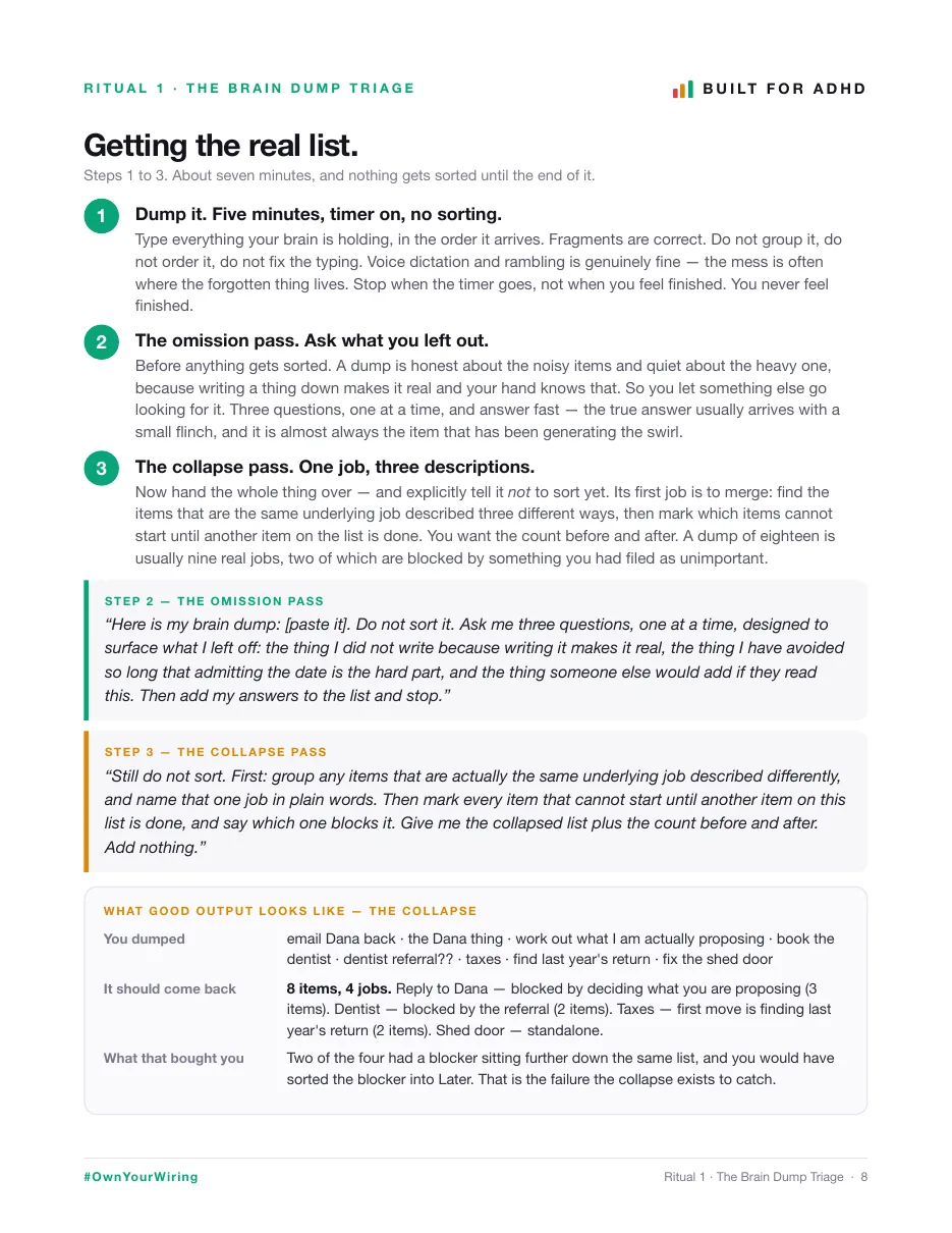 Sample interior page from ADHD AI Starter Kit, shown at an angle